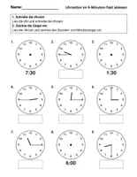Vorschau - Arbeitsblätter - Uhrzeiten im 5-Minuten-Takt ablesen – Arbeitsblätter Klasse 2–3 | Uhrzeit schreiben & Zeiger einzeichnen | mit Lösungen - Seite 1