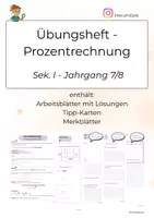 Vorschau - Arbeitsblätter - Prozentrechnung Übungsheft (Klasse 7/8) | Arbeitsblätter mit Lösungen, Tipp-Karten & Merkblätter - Deckblatt
