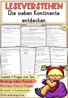 Vorschau - Arbeitsblätter - Die sieben Kontinente entdecken, Lesen und Verstehen Arbeitsblätter mit Lesetext, Fragen - Deckblatt