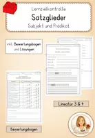 Vorschau - Klassenarbeiten - Lernzielkontrolle Satzglieder – Subjekt und Prädikat – Probe Deutsch - Deckblatt