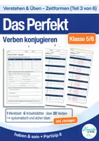 Vorschau - Unterrichtsreihen - Perfekt üben Klasse 5/6 – Verben konjugieren Arbeitsblätter + Lösungen | Zeitformen Deutsch (Teil 3/6) - Deckblatt
