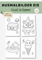 Vorschau - Mal- und Bastelvorlagen - Ausmalbilder Sommer Eis kostenlos | Vorschule & Grundschule 1-2 Klasse | Feinmotorik & Konzentration - Deckblatt