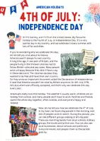 Vorschau - Arbeitsblätter - Fourth of July: Worksheets, Reading Comprehension and Matching Game - Seite 1