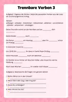 Vorschau - Arbeitsblätter - Übungen zu "Trennbare Verben" 3 - Deckblatt
