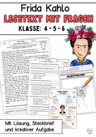 Vorschau - Stundenentwürfe - Lesetext mit Fragen - Frida Kahlo (Klasse 4, 5, 6) lesen und verstehen - Deckblatt