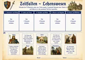 Vorschau - Arbeitsblätter - Zeitfalten: Lehenswesen im Mittelalter – kompaktes Faltmaterial mit Lösung - Seite 1