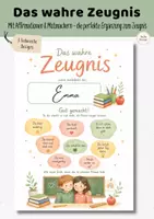Vorschau - Mal- und Bastelvorlagen - Das wahre Zeugnis 1.-4. Klasse | Affirmationen & Mutmacher Zeugnis | Persönliche Urkunde zum Schuljahresende - Deckblatt