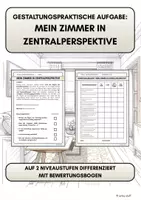 Vorschau - Arbeitsblätter - Praktische Aufgabe Kunst: Mein Zimmer in Zentralperspektive - Deckblatt