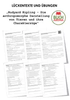 Vorschau - Arbeitsblätter - Rudyard Kipling - Die anthropomorphe Darstellung von Tieren und ihre Charakterzüge (Lückentext und Übungen) - Deckblatt