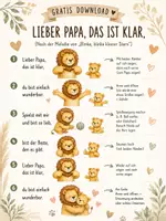 Vorschau - Bildkarten - Gratis Download Vatertagslied Kita mit Bewegungen (Melodie: Blinke blinke kleiner Stern) – Aquarell Löwen Poster - Deckblatt