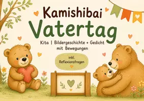 Vorschau - Arbeitsblätter - Kamishibai Vatertag Kita | Bildergeschichte + Gedicht mit Bewegungen | inkl. Reflexionsfragen | Kindergarten & Krippe - Deckblatt