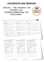 Vorschau - Arbeitsblätter - Satire - Der Einsatz von Parodie zur Lächerlichmachung von Vorbildern (Lückentext und Übungen) - Deckblatt