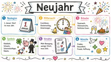 Vorschau - Arbeitsblätter - Arbeitsblatt "Neujahr" + Onlineübung & MP3 + Mindmap + Infografik - Seite 1