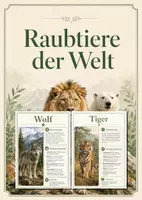 Vorschau - Poster - Lernkarte – Raubtiere der Welt – Biologie – Ökosysteme und Nahrungsbeziehungen 6. Klasse - Deckblatt