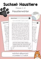 Vorschau - Arbeitsblätter - Suchsel: Haustiere (Buchstabengitter) Lesespiel | Klasse 2, 3, 4 - Deckblatt