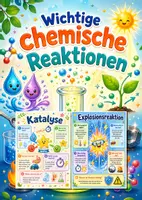 Vorschau - Poster - Lernkarte – Wichtige chemische Reaktionen – Sachunterricht – Stoffe und ihre Eigenschaften 4. Klasse - Deckblatt