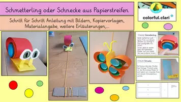 Vorschau - Mal- und Bastelvorlagen - Schnecke oder Schmetterling aus Papierstreifen gestalten - Deckblatt