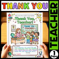 Vorschau - Arbeitsblätter - Appreciation Thank You Cards - Thank You Teacher! - Deckblatt