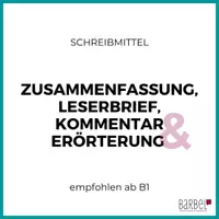 Vorschau - Prüfungsvorbereitung - Schreibmittel | B1 | Zusammenfassung, Leserbrief, Kommentar & Erörterung - Deckblatt