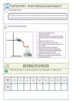 Vorschau - Arbeitsblätter - Reaktionsgeschwindigkeit (Reaktion Zink und Salzsäure) - Deckblatt