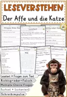 Vorschau - Arbeitsblätter - Fabel - Der Affe und die Katze, Lesen und Verstehen Arbeitsblätter mit Lesetext, Fragen - Deckblatt