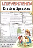 Vorschau - Arbeitsblätter - Märchen - Die drei Sprachen, Lesen und Verstehen Arbeitsblätter mit Lesetext, Fragen - Deckblatt
