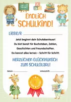 Vorschau - Fördermaterial/Inklusion - Einschulungsurkunde für Jungen & Mädchen – Geschenk zum Schulanfang & ersten Schultag - Willkommensgeschenk zum Schulstart & Schulanfang - Kita-Abschied & Einschulung - Seite 1