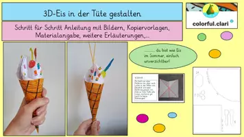 Vorschau - Mal- und Bastelvorlagen - 3D-Eis in der Tüte gestalten - Deckblatt
