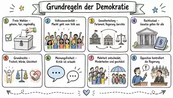 Vorschau - Arbeitsblätter - Arbeitsblätter zum Thema "Welche Grundregeln herrschen in einer heutigen Demokratie?" + Lösung & MP3 + Mindmap + Infografik - Seite 1