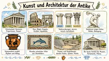 Vorschau - Arbeitsblätter - AB mit Fragen zum Thema "Kunst und Architektur der Antike" + Lösungsblatt + Mindmap + Infografik - Seite 1