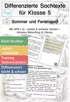 Vorschau - Arbeitsblätter - Sommer Klasse 5 | Lesetexte & Sachtexte | Verantwortung & Gesundheit | differenziert mit Lösungen - Deckblatt