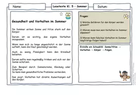 Vorschau - Arbeitsblätter - Sommer Klasse 5 | Lesetexte & Sachtexte | Verantwortung & Gesundheit | differenziert mit Lösungen - Seite 1