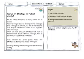 Vorschau - Arbeitsblätter - Fußball Klasse 3 | Lesetexte zur Fußball-WM | Strategie & Fairplay | mit Lösungen - Seite 2
