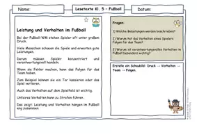 Vorschau - Arbeitsblätter - Fußball Klasse 5 | Lesetexte zur WM | Strategie & Gesellschaft | mit Lösungen - Seite 1