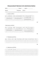 Vorschau - Arbeitsblätter - Klassenarbeit schriftliche Rechnenverfahren - Deckblatt