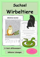 Vorschau - Stundenentwürfe - Wirbeltiere entdecken – Suchsel & Arbeitsblatt - Deckblatt