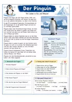 Vorschau - Arbeitsblätter - Der Pinguin - Sachtext mit Fragen, Lesespur und Ausmalbild Klasse 3-4 - Seite 1