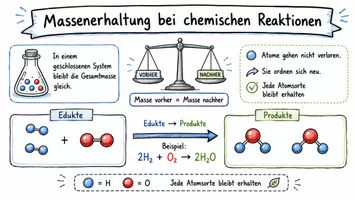 Vorschau - Arbeitsblätter - Arbeitsblatt "Massenerhaltung bei chemischen Reaktionen" + interaktive Lösung & MP3 + Mindmap + Infografik - Seite 1