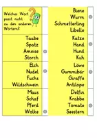 Vorschau - Stationenlernen - Klammerkarten Welches Wort passt nicht? farbe+sw - Seite 1