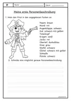 Vorschau - Arbeitsblätter - Meine erste Personenbeschreibung - Pirat - Deckblatt