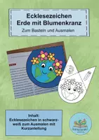 Vorschau - Mal- und Bastelvorlagen - Erde Lesezeichen Ecke / Earth Day / Erde mit Blumenkranz - Deckblatt
