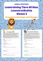 Vorschau - Stundenentwürfe - Lesetraining Tiere Afrikas | Leseverständnis Klasse 3 - Deckblatt