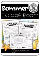 Vorschau - Arbeitsblätter - Sommer Escape Room für Klasse 5–6 – fächerübergreifendes Unterrichtsmaterial mit 4 Stationen und ppt - Deckblatt