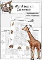Vorschau - Quiz - Zoo Tiere/Wild animals - Word Search (Suchsel) - Deckblatt