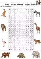Vorschau - Quiz - Zoo Tiere/Wild animals - Word Search (Suchsel) - Seite 1