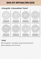 Vorschau - Mal- und Bastelvorlagen - Feriengruß Sommerferien zum Ausmalen | Mandala Ausmalbilder Sommer Schuljahresende | Vorschule & Grundschule 1-4 Klasse - Seite 2