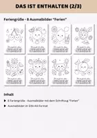 Vorschau - Mal- und Bastelvorlagen - Feriengruß Sommer zum Ausmalen | Sommerliche Früchte Ausmalbilder Sommerferien Schuljahresende | Vorschule & Grundschule 1-4 Klasse - Seite 2