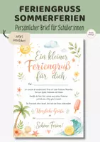 Vorschau - Arbeitsblätter - Feriengruß Sommerferien | Persönlicher Brief Sommer Schuljahresende an Schüler | Vorschule Grundschule 1.-4. Klasse - Deckblatt