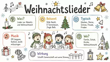 Vorschau - Arbeitsblätter - AB mit Fragen zum Thema "Weihnachtslieder" + Lösungsblatt + Mindmap + Infografik - Seite 1