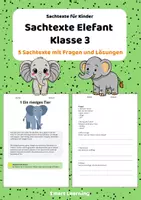 Vorschau - Stundenentwürfe - Sachtexte Klasse 3 – Elefant | Arbeitsblätter mit Fragen & Lösungen - Deckblatt